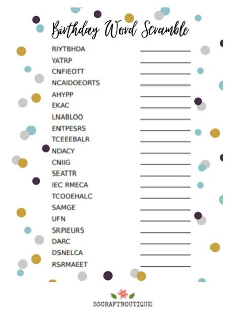  printable birthday word scramble printable word searches