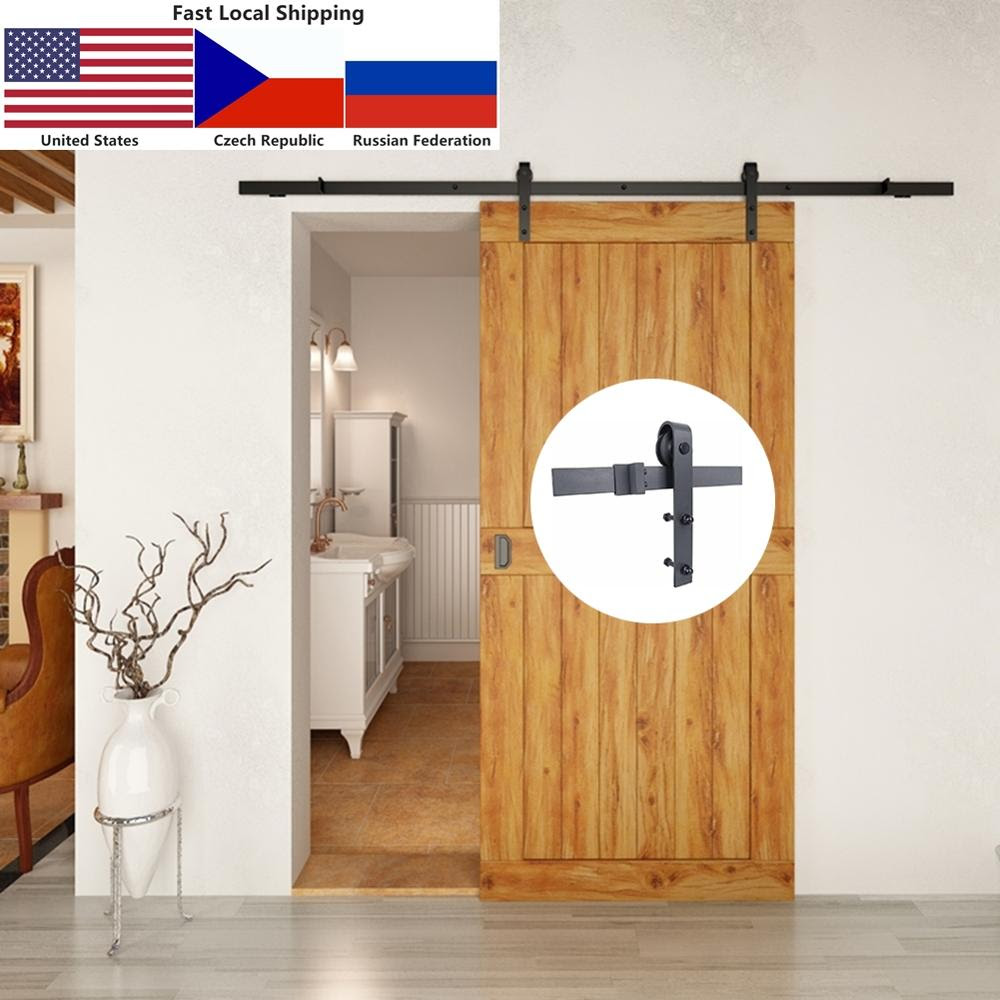 6 6ft 2m Retro Style Sliding Barn Wood Door Hardware Kit Closet Set For Single Wooden Door Interior Door Brown Building Supplies Diy Tools