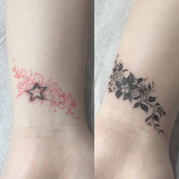flower tattoo cover up on wrist