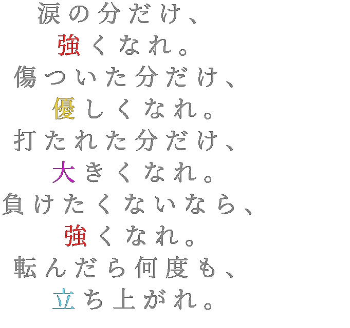 名言 涙の分だけ 強くなれ 傷ついた分 裕明 さんの明朝体デコメ