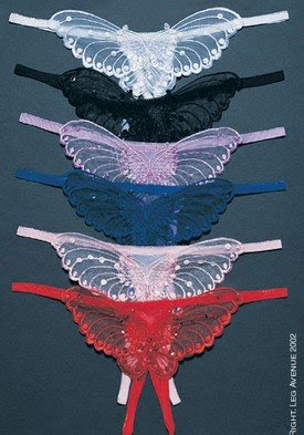 Valentine's Day Sheer Crotchless Panty Sexy Lingerie Intimate Apparel with Butterfly Applique Pearl and Sequined Detail
