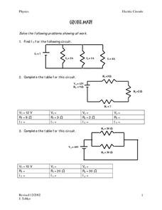 Circuit Math Worksheet for 9th - 12th Grade | Lesson Planet