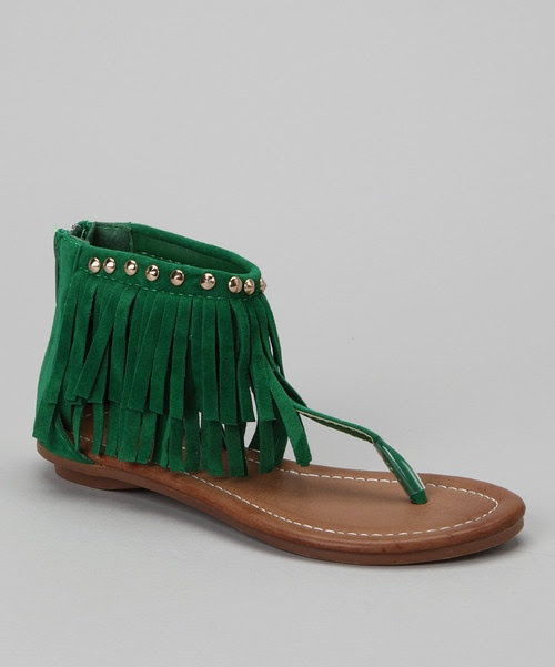 Green Amalie Fringe Sandal