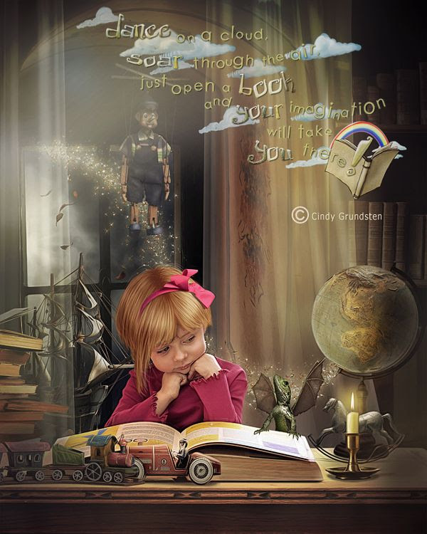 So very true: dance on a cloud. Soar through the air, just open a book. Your imagination will take you there. ~ Cindy Grundsten