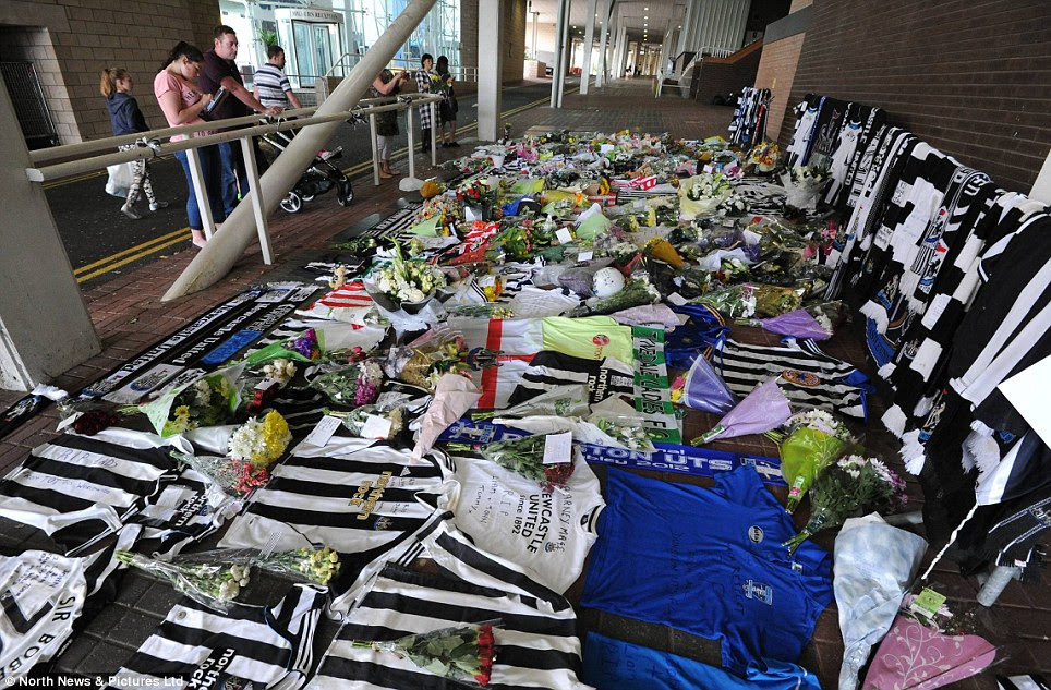 Tributes were left outside St James's Park today in honour of John Alder and Liam Sweeney who were travelling to New Zealand to see Newcastle play