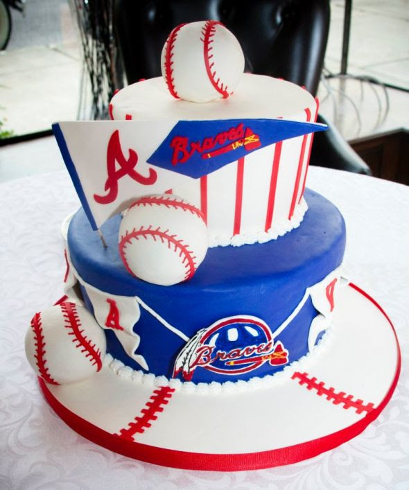 Wedding cake and groom s Braves cake Weddingbee Photo 