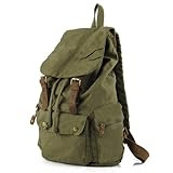 Pellor Vintage Canvas Leather Hiking Travel Backpack Tote Bag (Green)