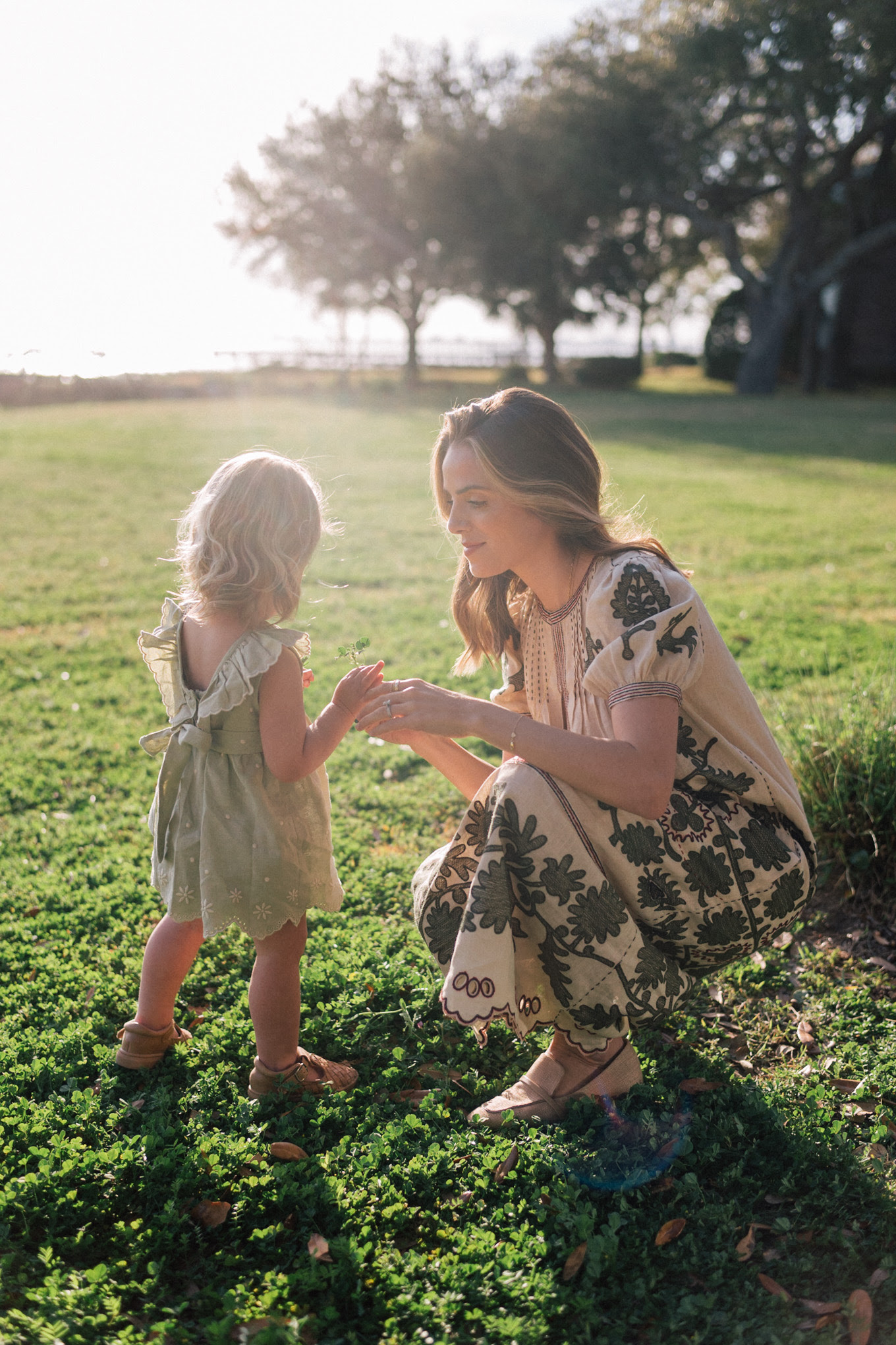sage green tan embroidered dress