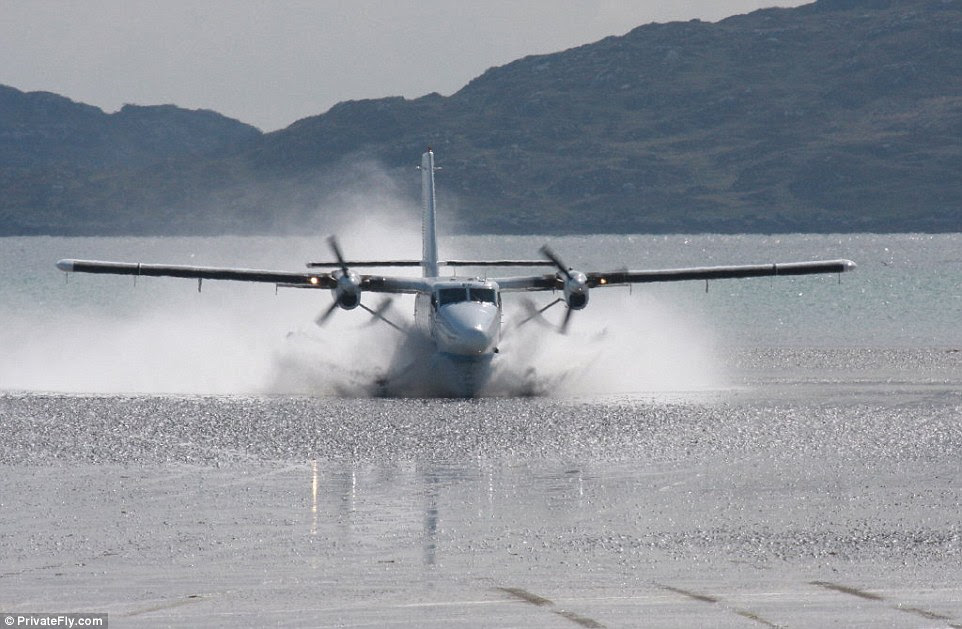 A voter said of Barra Airport in Scotland: 'Where else in the world can you fly over majestic mountains, stunning coastline and turquoise seas before descending over an historic harbour castle and landing on a large silver sand beach? Totally stunning and totally unique. Nothing comes close.'