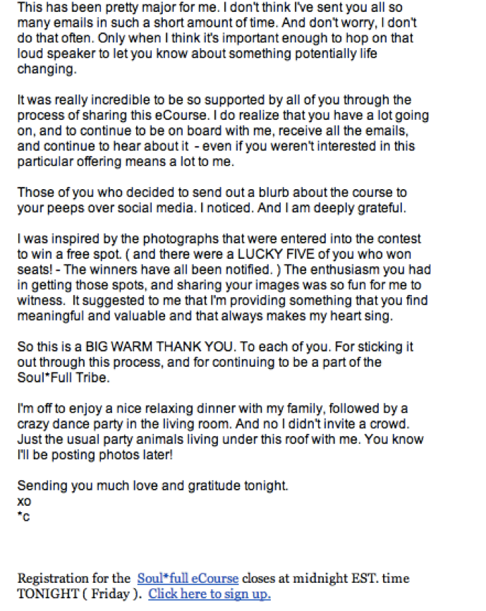 Closing email by Catherine Just