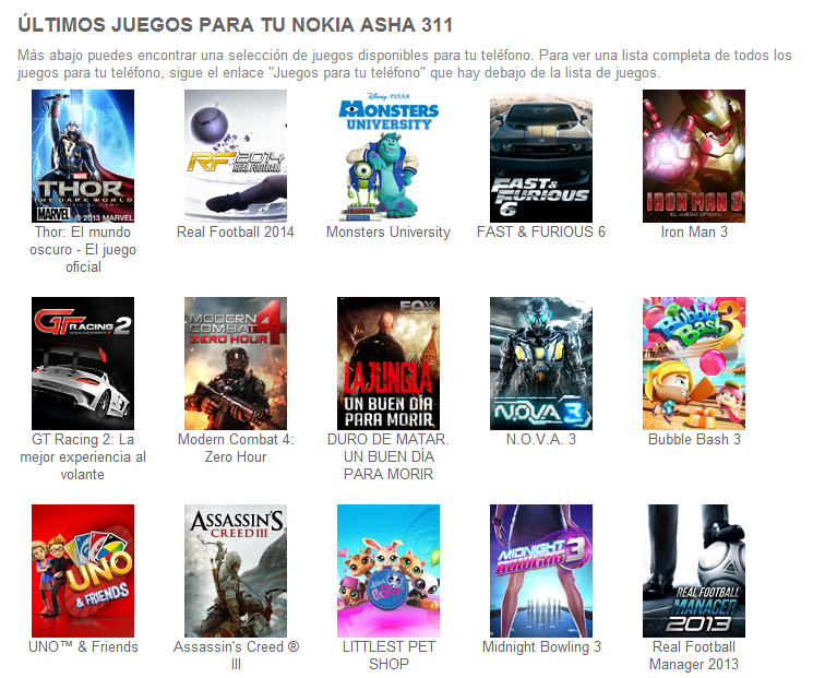 Descargar juegos para Nokia Asha 311