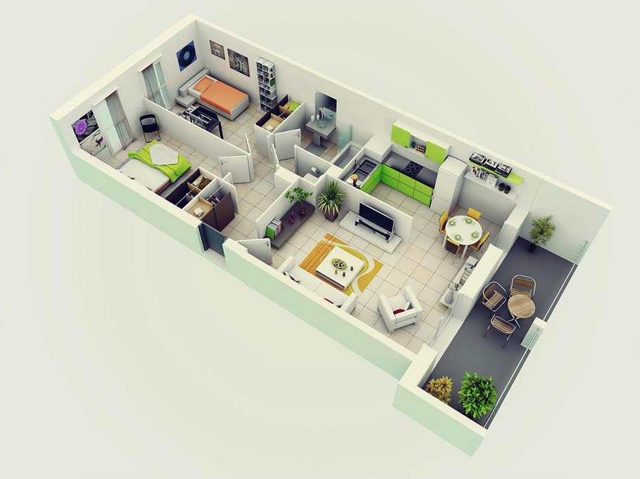 25 More 2 Bedroom 3d Floor Plans