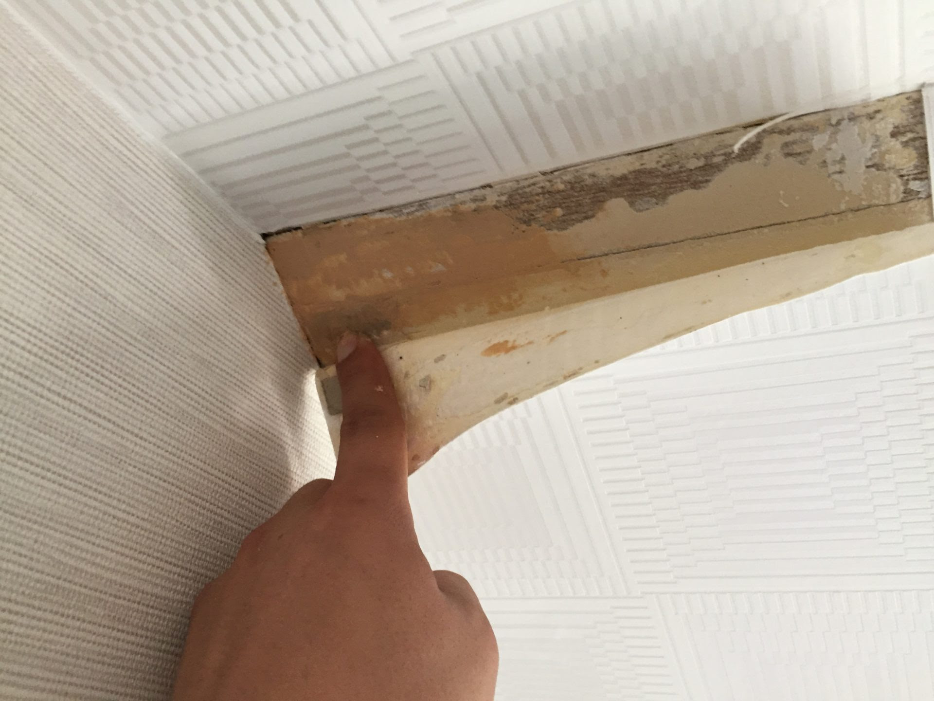 壁紙 めくれ 下地直し空き部屋の天井のクロスがめくれているので直しました パテが乾燥したらクロスを貼り直すのですが糊で貼り直すとクロスの端っこはまたすぐに剥がれてきてしまうことが多いので端の方は 木工用ボンドで貼ります クロスにデコボコが出ていないかを確認