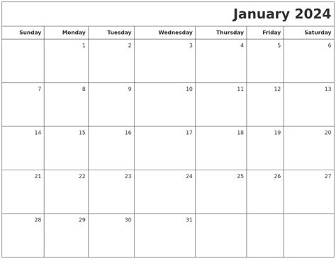 Print a calendar for january 2024 quickly and easily. january 2024 printable blank calendar