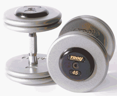 Troy Barbell HFDC-055-100R Pro-Style Fix Dumbbell Set With Rubber End Caps - 1 Pair Each 55-100 Pounds