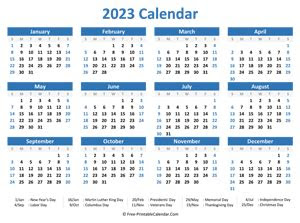  free printable calendar 2023 in excel pdf and word