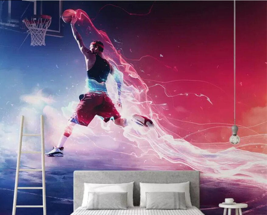 Cool Basketball Slam Dunk Background Design Wallpaper Sports Mural Beddingandbeyond Club