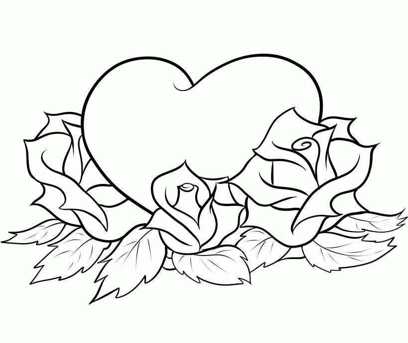 free hearts with wings and roses coloring pages download