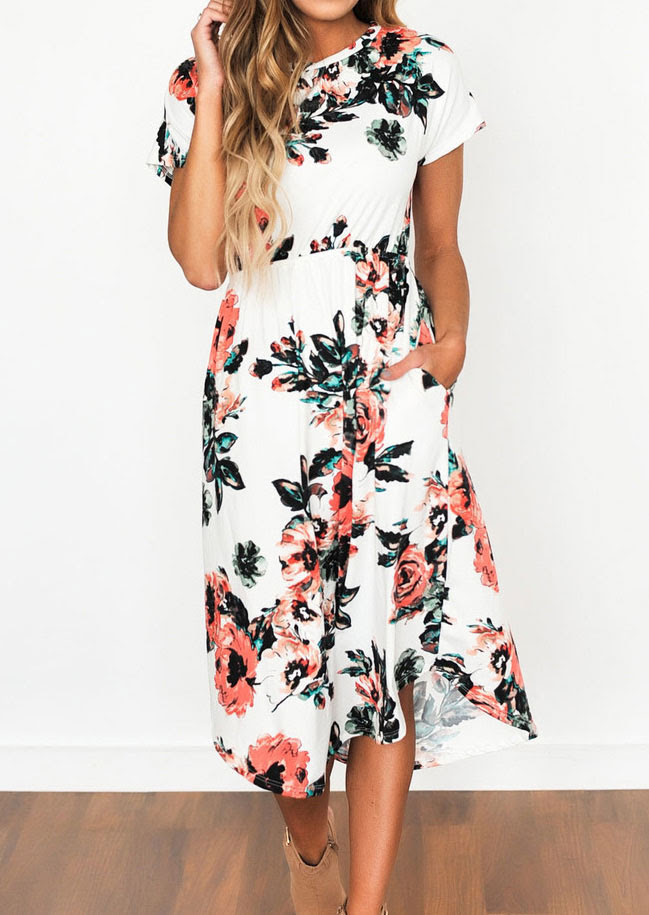 Floral Mid Calf Casual Dress Fairyseason Floral Mid Calf Casual Dress Fairyseason