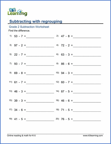 Grade 2 Subtraction Worksheets - free & printable | K5 Learning