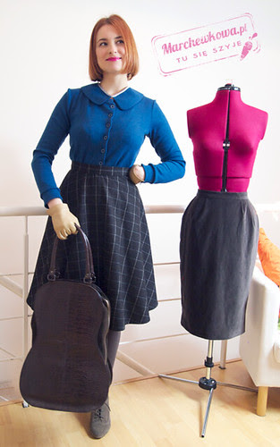 blog, moda, szycie, krawiectwo, spódnica, pół koła, wełna, Piegatex, sweter z kołnierzykiem, Lanti, rękawiczki skórzane, Ko-Moda, buty na obcasie, zamsz, Deichmann, wykrój, Burda, manekin, vintage, retro, szafiarka, fashion, Marchewkowa, pan Marchewka