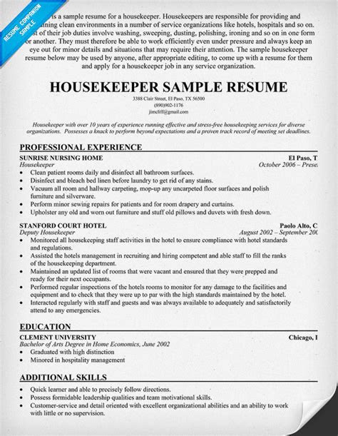 housekeeping resume