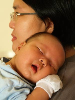 Justin sleeping on shoulder