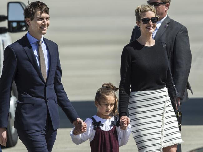 Jared Kushner, pictured with Donald Trump's daughter Ivanka Trump, has met with Tony Blair to discuss the Middle East. Picture: Willie J. Allen Jr./AP