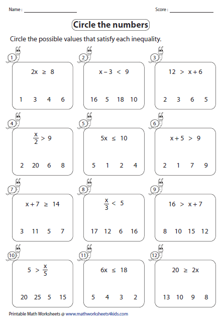 Math worksheets one step equations