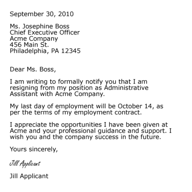 Sample Of Resignation Letter Free Printable Documents
