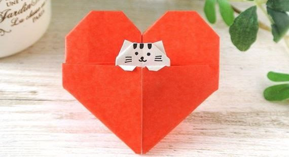折り紙一枚で作るハート子猫 すごくかわいいです バレンタインにも Janeのアフターライフ