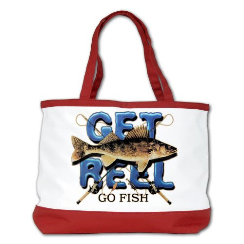 Shoulder Bag Purse (2-Sided) Red Get Reel Go Fish Fishing Reels for Fisherman