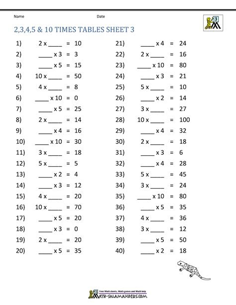  multiplication table worksheets grade 3