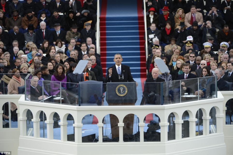 Message of hope: Obama speaks after he was ceremonially sworn in for a second term as the 44th President of the United States