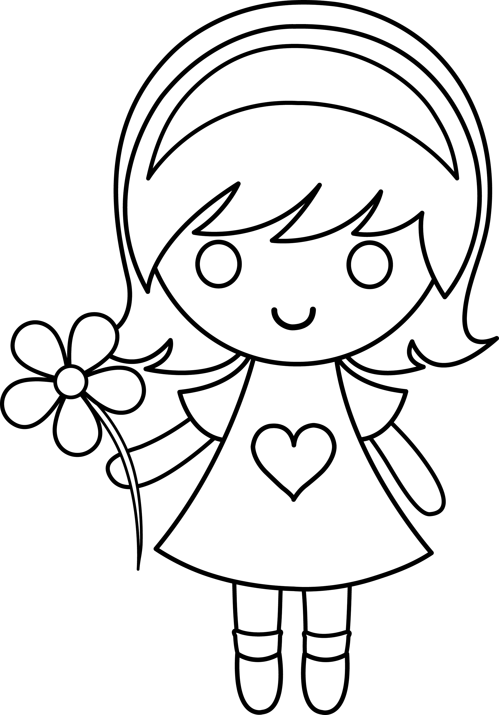 Download Daisy Girl Colorable Line Art - Free Clip Art