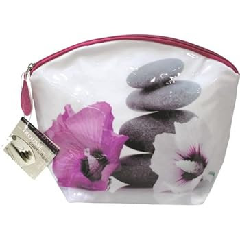 Grande Trousse de Toilette Imprimé Nature Zen Galets Fleur Rose