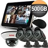 Revo 4 Channel System with 4 Night Vision Security Cameras with All in One DVR w/ 10.5' Built in Monitor