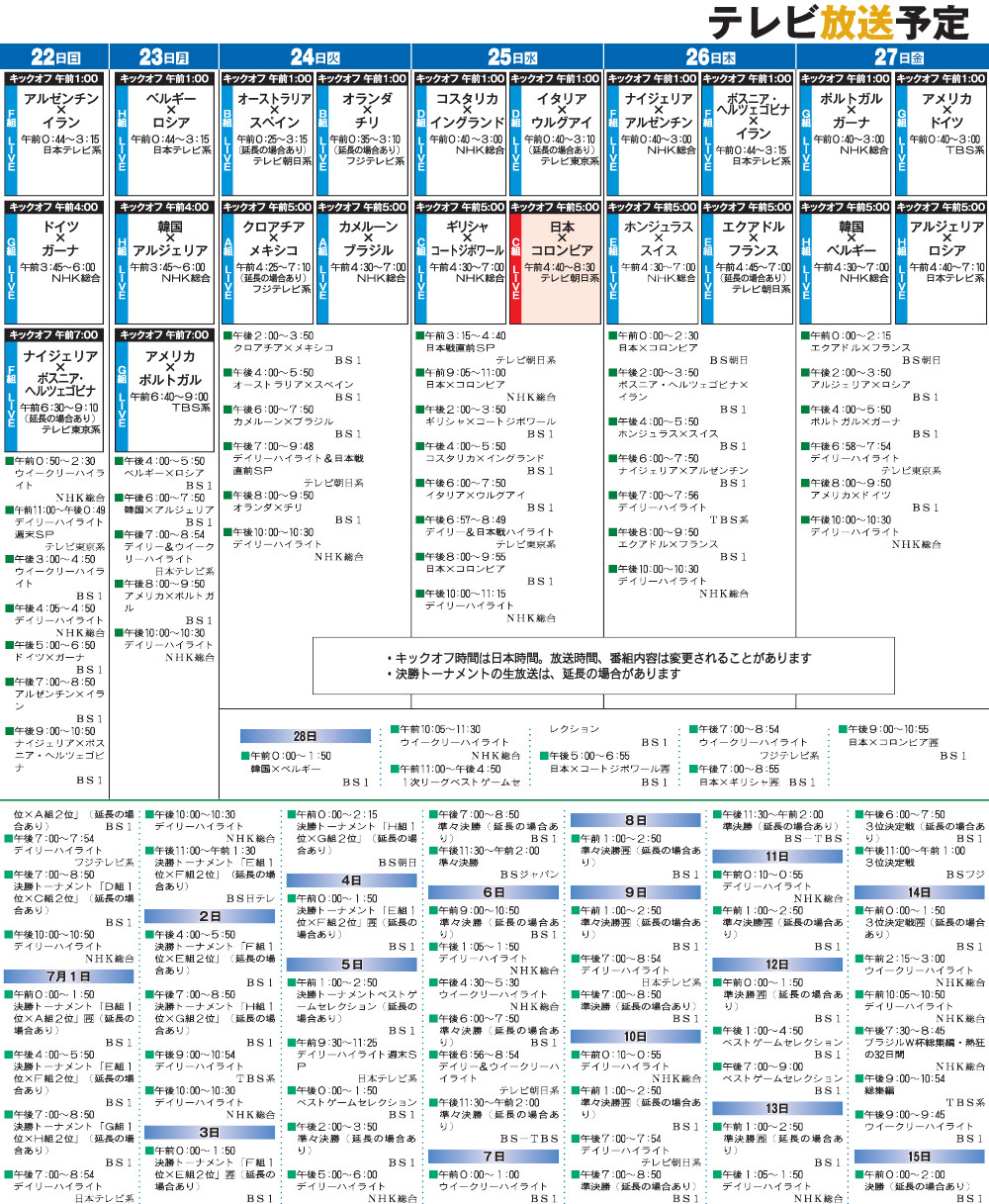 テレビ放送予定時間 番組表 14ワールドカップ ブラジル大会 朝日新聞デジタル