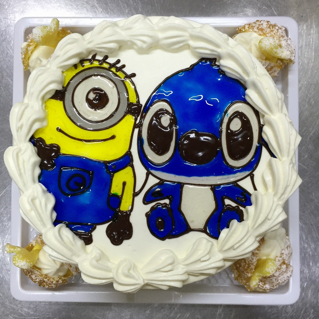 スティッチとミニオン キャラクターケーキ O キャラクターケーキなら Dia ダイア 京都市右京区 ロールケーキ バースデー ケーキ