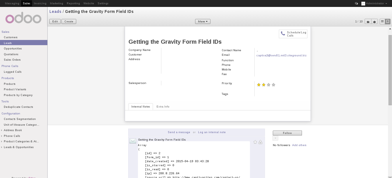 ScreenShot Odoo Lead