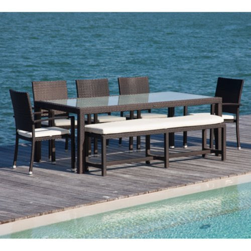 Source Outdoor Zen All-Weather Wicker Patio Dining Set with Bench ...
