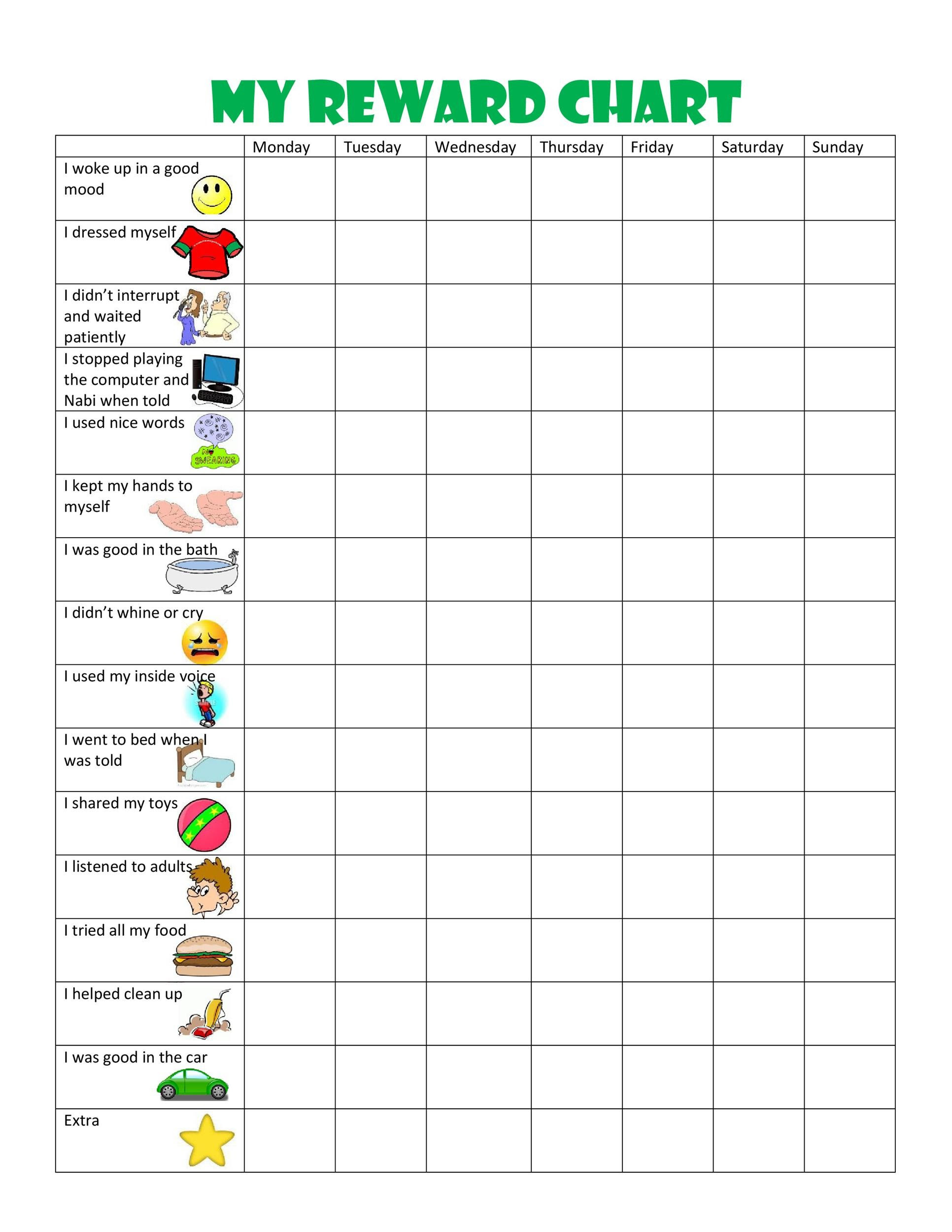 44 Printable Reward Charts For Kids PDF Excel & Word