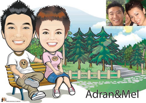 Custom Lovely Couple Garden Theme Caricature Drawing (Digital Caricature)