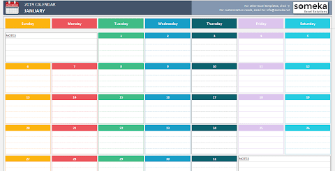 2020 Excel Yearly Calendar