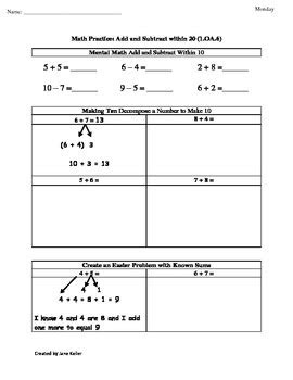 Math worksheets and common core standards for grade 1. 1oa6 add and subtract within 20 first grade common core math worksheets