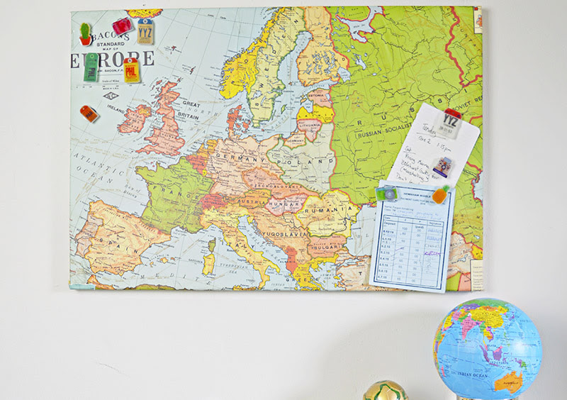Upcycled Map Magnetic Board & Pins