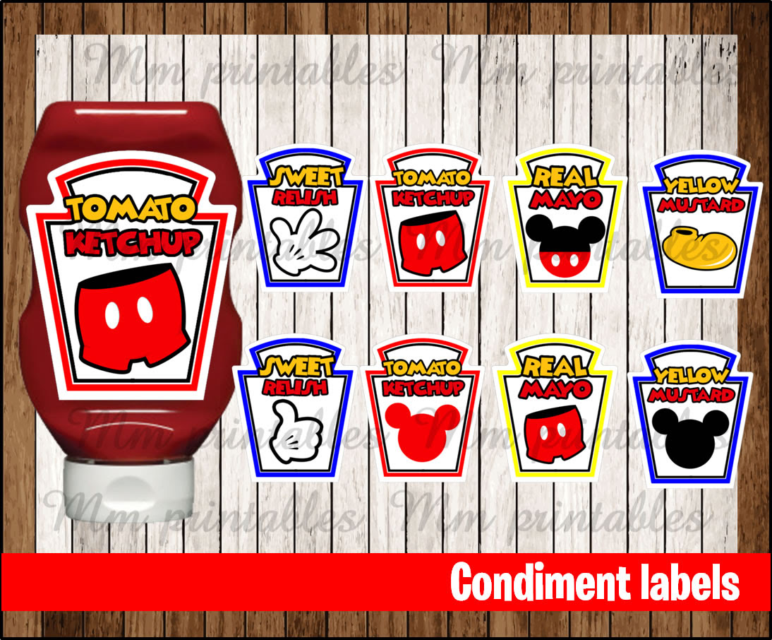 80% OFF SALE Mickey Mouse Condiments Label instant download - Printable
