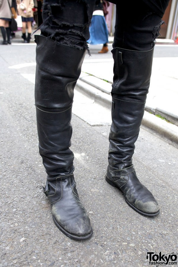 Japanese Host Wearing Polka Dots, Skulls & Tall Boots in 