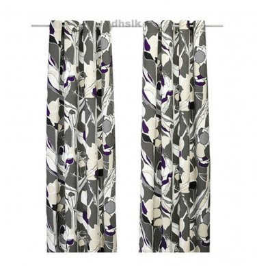 IKEA JANETTE CURTAINS Drapes GRAY Purple Mod LEAF Bold Grey LAST SET