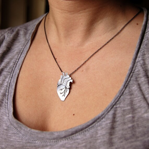 On Back Order - Anatomical Heart Oxidized Sterling Silver Pendant - by Markhed